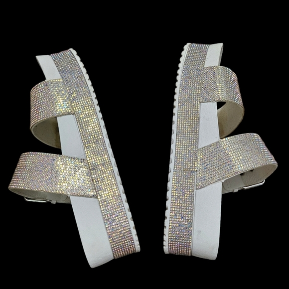 Cape Robbin SZ 6 Shiny Diamond Platform Slide Sandals - Picture 4 of 7